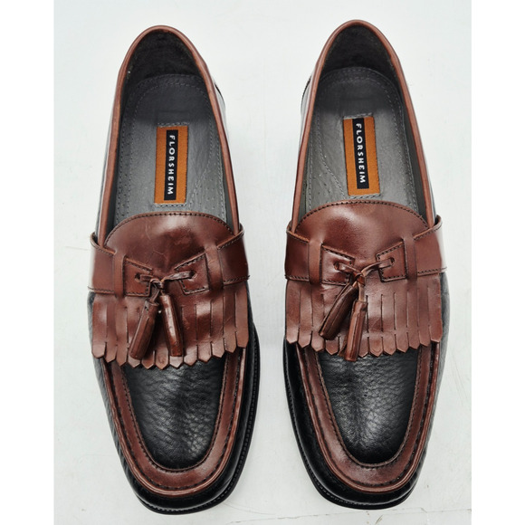 Florsheim Men\'s 9.5 D Two Tone Black & Brown Leather Kiltie Tassel Loafers Shoes main image 12